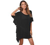 RPAEOY Strandkleid Damen Rüschen Sommer Strandponcho Boho Strandtunika Bikini Cover up Strandurlaub Badeanzug Beachwear Sommerkleid Bademode Kurze Kleid (Schwarz)