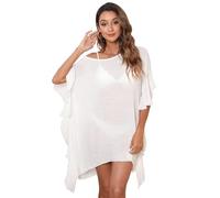 RPAEOY Strandkleid Damen Rüschen Sommer Strandponcho Boho Strandtunika Bikini Cover up Strandurlaub Badeanzug Beachwear Sommerkleid Bademode Kurze Kleid (Weiß)
