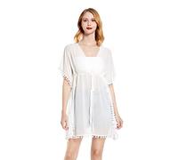 RPAEOY Strandkleid Damen Wickelkleid Tunika mit Quasten Sommerkleid Knielang Leicht Strandkleider Beach Kleid Luftig Strand Outfit Badebekleidung Pool Boho Sommer Beach Dress