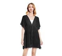 RPAEOY Strandkleid Damen Wickelkleid Tunika mit Quasten Sommerkleid Knielang Leicht Strandkleider Beach Kleid Luftig Strand Outfit Badebekleidung Pool Boho Sommer Beach Dress