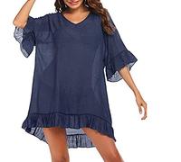 RPAEOY Strandtunika Damen Vausschnitt Rüschen Bikini Cover up Locker Überwurf Strandkleider Sommer Leicht Badeüberwurf Volant Strand Outfit Badeanzug Coverup Strandponcho