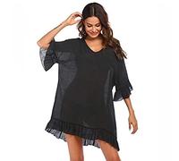 RPAEOY Strandtunika Damen Vausschnitt Rüschen Bikini Cover up Locker Überwurf Strandkleider Sommer Leicht Badeüberwurf Volant Strand Outfit Badeanzug Coverup Strandponcho