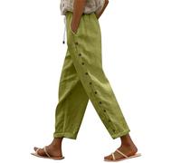 Rpporm Angebot des Tages Jeans Damen High Waist Baggy, 7/8 Leinenhose Damen Sommer Leicht Stoffhose Lockere Sommerhose Lässig Strandhose Mit Taschen Wasserabweisende Outdoor Hose Damen Trachtenhose