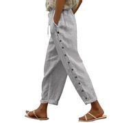 Rpporm Angebot des Tages Weiße Hose Damen 7/8, 7/8 Leinenhose Damen Sommer Leicht Stoffhose Lockere Sommerhose Lässig Strandhose Mit Taschen Frottee Hose Damen Viskose Hose Damen Sommer Leicht