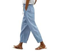 Rpporm Angebote Damen Damen Freizeithose, 7/8 Leinenhose Damen Sommer Leicht Stoffhose Lockere Sommerhose Lässig Strandhose Mit Taschen Schlupfhose Damen Pflege Gerippte Hose Damen