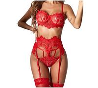 Rpporm Damen BH Große Brüste Sexy Unterwäsche-Spitzen-Mesh-Form-Muster-Dessous-Sets Bulk-gepolsterter BH und G-String-Halsband, verbundenes komplettes Dessous-Set Weißes Dessous