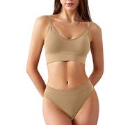 Rpporm Damen BH Ohne BüGel Crop Tank Top Unterhosen Set Weich Gepolstert Bralette Unterwäsche Frauen Stretch Panties Bustier BH für Alltag Yoga Fitness