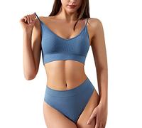 Rpporm Damen BH Ohne BüGel Crop Tank Top Unterhosen Set Weich Gepolstert Bralette Unterwäsche Frauen Stretch Panties Bustier BH für Alltag Yoga Fitness