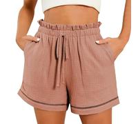 Rpporm Outlet Angebote Damen Damen Shorts Sommer Mode Lässige Musselin Hose Mit Hoher Taille Sport Lockere Kordelzug Kurze Hose Mit Taschen Gummiband Freizeit Shorts asymmetrische Baggy Hose Damen