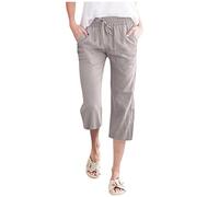 Rpporm Outlet Damen Sale Sommer 3/4 Hose Damen Leinen Baumwolle Stoffhose Lässig Leinenhose Hosen Mit Taschen Sommerhose Stoffhose Schwarz Damen Skinny Viskose Hose Damen Sommer Leicht