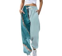 Rpporm Weiße Jogginghose Damen, Travel Must Have, Damen Jogginghose Zweifarbige Hose Freizeithose Hohe Taille Sporthose Trainingshose Sweatpants Baggy Sweathose 3/4Hose Damen Sommer