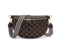 RQJZ 30x20cm Groß bauchtasche damen Vegan Leder umhängetasche damen crossbody bag gürteltasche mit breitem gurt für Alltag und Reise Braunbedruckt