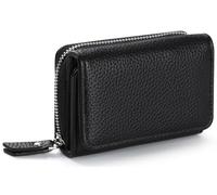 RRANCharltu Geldbörse Damen klein Leder Mini Portemonnaie,Schwarz | Kleiner Geldbeutel Damen,Portmonee Kunstleder,Geräumiges Reißverschluss-Münzfach,6 Kartenfächer,Brieftasche,Kompakt & Leicht