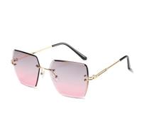 RRNTTTM Modische randlose Vintage-Sonnenbrille für Damen (Gold, Grau, Rosa)