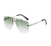 RRNTTTM Rahmenlose Sonnenbrille mit Doppelsteg, Vintage-Rahmen, Herren-Sonnenbrille mit Verlaufsgläsern und UV-Schutz (Silber-Grün)