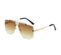 RRNTTTM Rahmenlose Sonnenbrille mit Doppelsteg, Vintage-Rahmen, Herren-Sonnenbrille mit Verlaufsgläsern und UV-Schutz (Gold-Tee)
