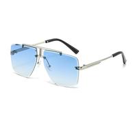 RRNTTTM Rahmenlose Sonnenbrille mit Doppelsteg, Vintage-Rahmen, Herren-Sonnenbrille mit Verlaufsgläsern und UV-Schutz (Silber-Blau-Farbverlauf)