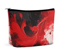 Rrtsmsgh Abstrakte Make-up-Tasche für Damen, tragbar, Reise-Kulturbeutel, PU-Leder, Kosmetiktasche mit Reißverschluss, Rot / Schwarz / Weiß
