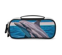 Rrtsmsgh Delphin Out of Water Federmäppchen, großes Fassungsvermögen, kleine Make-up-Tasche aus PU-Leder mit Reißverschluss und Griff, tragbares Federmäppchen für Büro, Kosmetikaufbewahrung