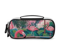Rrtsmsgh Federmäppchen mit Flamingo und Schwimmbad, großes Fassungsvermögen, kleine Make-up-Tasche aus PU-Leder mit Reißverschluss und Griff, tragbares Federmäppchen für Büro, Kosmetikaufbewahrung