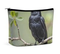 Rrtsmsgh Make-up-Tasche für Damen, Motiv: Krähenvögel auf einem Ast, tragbare Reise-Kulturbeutel, PU-Leder, Kosmetiktasche mit Reißverschluss, Schwarz