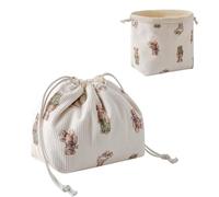 RSRSLEII Ästhetische Make-up-Tasche aus Cord mit Kordelzug, süße Kokette mit Kordelzug, Kosmetiktasche mit Leinenfutter, Bärenmuster, Reise-Make-up-Organizer für Damen und Mädchen, 05 Großer Bär