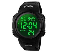 RSVOM Herren Digital Quarz Uhren mit Schwarz Silikon Armband 50M Wasserdicht Big Face Sport Armbanduhr mit Wecker Stoppuhr mit LED-Hintergrundbeleuchtung Digitaluhren für Männer