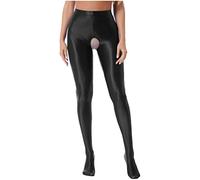 Rswnyirn Damen Öl Strumpfhosen Glänzende Wetlook Leggings Ouvert Schritt Offen Strümpfe Blickdicht Tanzstrumpfhose Silk Ballett Yoga Stockings Schwarz XXL