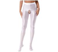 Rswnyirn Damen Öl Strumpfhosen Glänzende Wetlook Leggings Ouvert Schritt Offen Strümpfe Blickdicht Tanzstrumpfhose Silk Ballett Yoga Stockings Weiß M