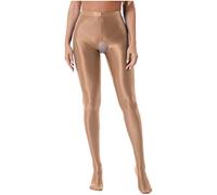 Rswnyirn Damen Öl Strumpfhosen Glänzende Wetlook Leggings Ouvert Schritt Offen Strümpfe Blickdicht Tanzstrumpfhose Silk Ballett Yoga Stockings Kaffee M