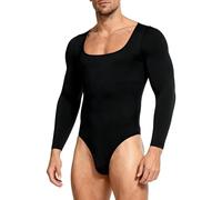 Rswnyirn Herren Bodysuit Einteiler Body Langarm Stringbody Gerippt Unterhemd Top Sportbody Slim Fit Stretch Work Fitness Kleidung Schwarz XL