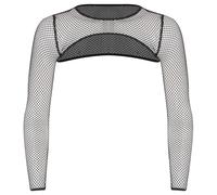 Rswnyirn Herren Netz Muskelshirt Kurz Crop Top Bauchfrei Langarm Unterhemd Shrug Tops Durchsichtig Clubwear Schwarz S