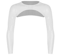 Rswnyirn Herren Netz Muskelshirt Kurz Crop Top Bauchfrei Langarm Unterhemd Shrug Tops Durchsichtig Clubwear Weiß L