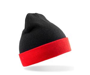 RT930 Result Strickmütze mit breitem Umschlag in Kontrastfarben Black One Size