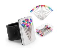 Rtauhife Pincushion Armband mit 100 Stück 1,5 Ballkopf-Nähnadeln Set Silikon Armband-Nadelhalter für Quilten A