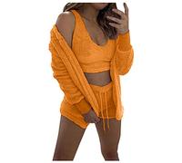 rtdgcv Frottee Schlafanzug Damen Winter Frauen Winter Mode Warm DREI Stücke Anzug Weiche Warme Flanell Shorts Pyjama Set Nette Katze Bart Mit Kapuze Nachtwäsche Schlafanzug Damen Winter Kuschelig