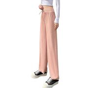 rtdgcv Hose Mit Seitentaschen Damen Schwarz Damen Casual Multicolor High Waist Strap Kordelzughose Casual Pants Weiße Hose Damen 46 (Pink, S)