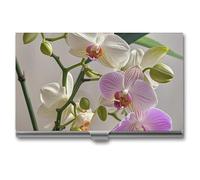 RTFGHJS Buntes Surfbrett-Visitenkartenetui aus Metall, schmal, Taschenkartenhalter für Damen oder Herren, Namenskarten-Broschüre für Profis, Führungskräfte, Bunte Orchideen, Einheitsgröße