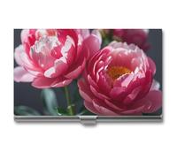 RTFGHJS Buntes Surfbrett-Visitenkartenetui aus Metall, schmal, Taschenkartenhalter für Damen oder Herren, Namenskarten-Broschüre für Profis, Führungskräfte, Schöne Pfingstrosen-Blume, Einheitsgröße