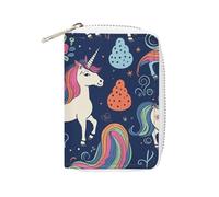 RTFGHJS Fire and Water Phoenix Kartenhalter aus PU-Leder, schlanker, langlebiger Kreditkarten-Organizer für Damen und Herren, Pferd und Regenbogen, 16x11.5cm