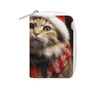 RTFGHJS Fire and Water Phoenix Kartenhalter aus PU-Leder, schlanker, langlebiger Kreditkarten-Organizer für Damen und Herren, Weihnachtskatze, 16x11.5cm