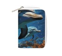 RTFGHJS Fire and Water Phoenix Kartenhalter aus PU-Leder, schlanker, langlebiger Kreditkarten-Organizer für Damen und Herren, Delfine, 16x11.5cm