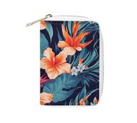 RTFGHJS Fire and Water Phoenix Kartenhalter aus PU-Leder, schlanker, langlebiger Kreditkarten-Organizer für Damen und Herren, Hawaii Tropical Flower, 16x11.5cm