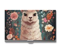 RTFGHJS Fire and Water Phönix Visitenkartenhalter, Metall Slim Namenskartenetui Pocket Karten Halter für Frauen oder Männer, Namenskarten Booklet für Profis, Führungskräfte, Blumen-Alpaka