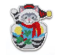 RTO EHW038 Katze Kreuzstichset auf Holzplatte, Baumwolle, Mehrfarbig, 8.1x8.9 cm