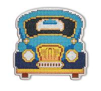 RTO EHW045 Auto Blau Kreuzstichset auf Holzplatte, Baumwolle, Mehrfarbig, 8.8x8.5 cm