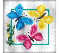 RTO H138 Drei Schmetterlinge Kreuzstichset, Baumwolle, Mehrfarbig, 9x9 cm