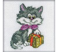 RTO H203 Kitty mit Geschenk Kreuzstichset, Baumwolle, Mehrfarbig, 10x10 cm