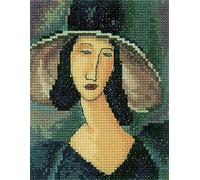 RTO Kreuzstich Stickerei Kits für Erwachsene Hobby Sachen, Weibliche Bild - Porträt der Frau im Hut 10x13cm/3.9x5.1 14CT