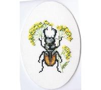 RTO Kreuzstich-Stickerei-Set für Erwachsene, Insekten, Natur - Käfer auf Haaren, 8 x 9 cm, 16 CT